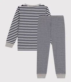 Petit Bateau Schlafanzüge, Pyjamas|Schlafanzüge, Nachthemden*Kinder-Pyjama aus gestreifter Baumwolle blau SMOKING/weiss MARSHMALLOW