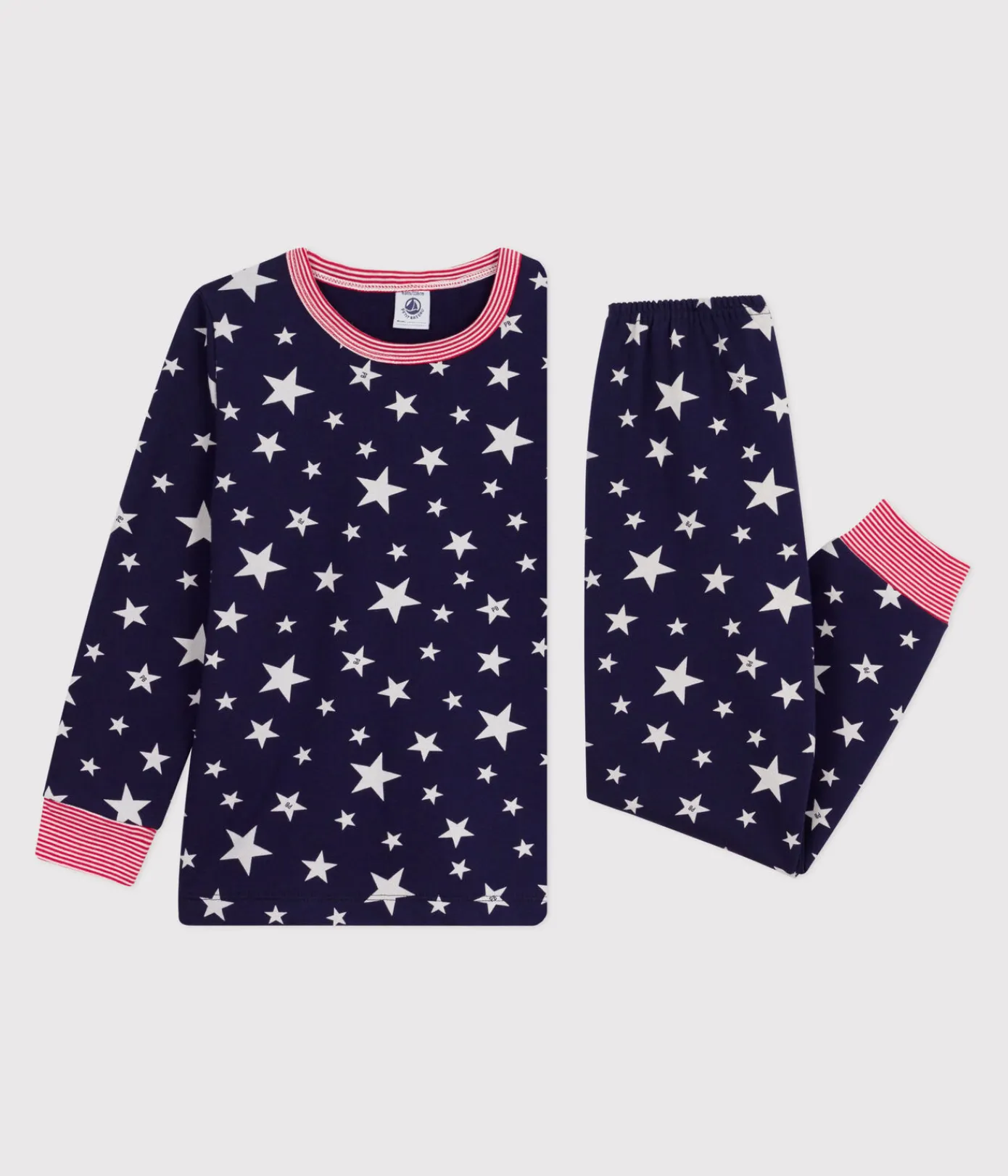 Petit Bateau Schlafanzüge, Pyjamas|Schlafanzüge, Nachthemden*Kinder-Pyjama aus Molton mit Stern-Motiv blau SOIR/ MARSHMALLOW