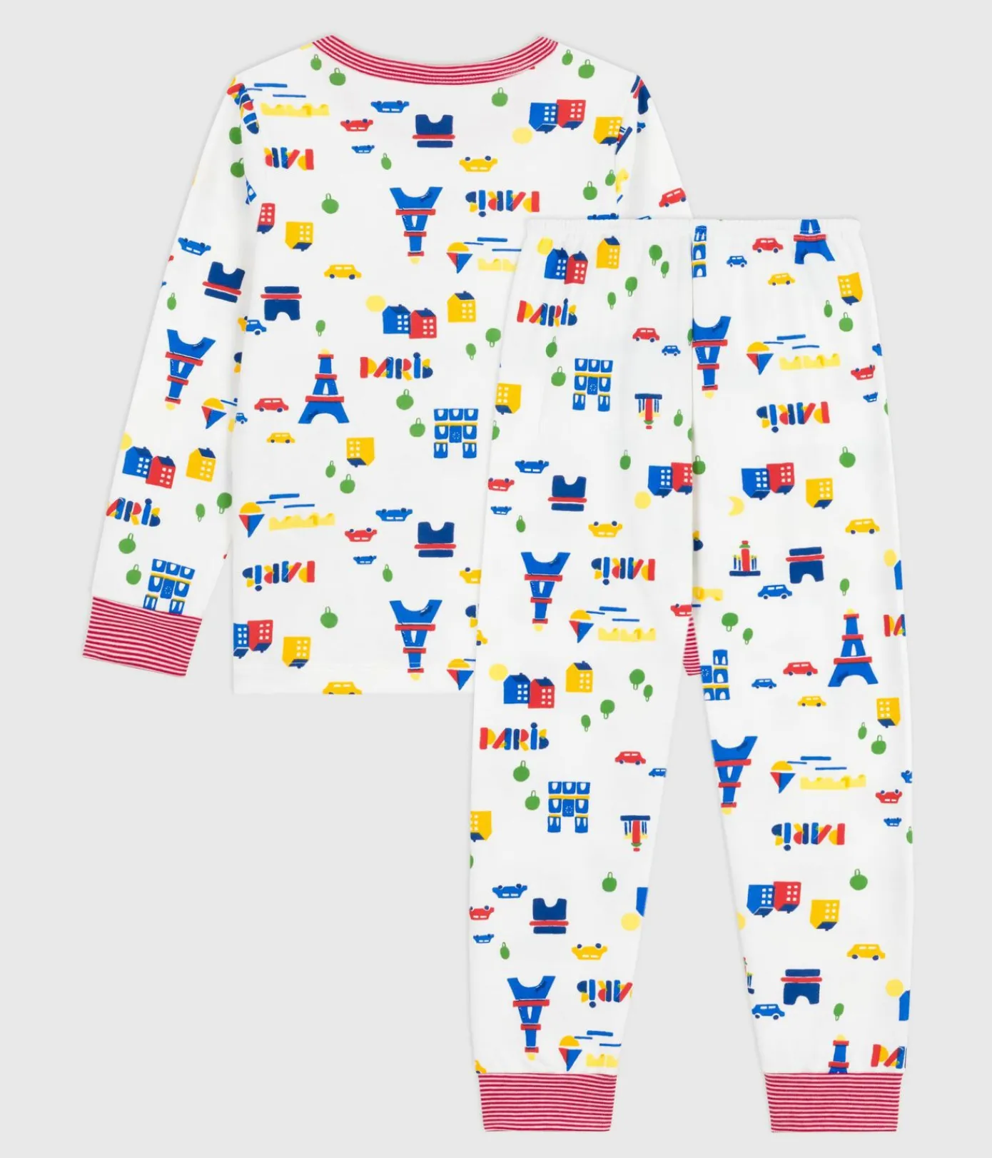 Petit Bateau Schlafanzüge, Pyjamas|Schlafanzüge, Nachthemden*Kinder-Pyjama aus Molton mit Paris-Motiven weiss MARSHMALLOW/weiss MULTICO