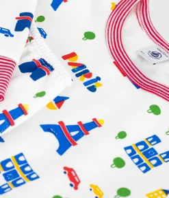 Petit Bateau Schlafanzüge, Pyjamas|Schlafanzüge, Nachthemden*Kinder-Pyjama aus Molton mit Paris-Motiven weiss MARSHMALLOW/weiss MULTICO