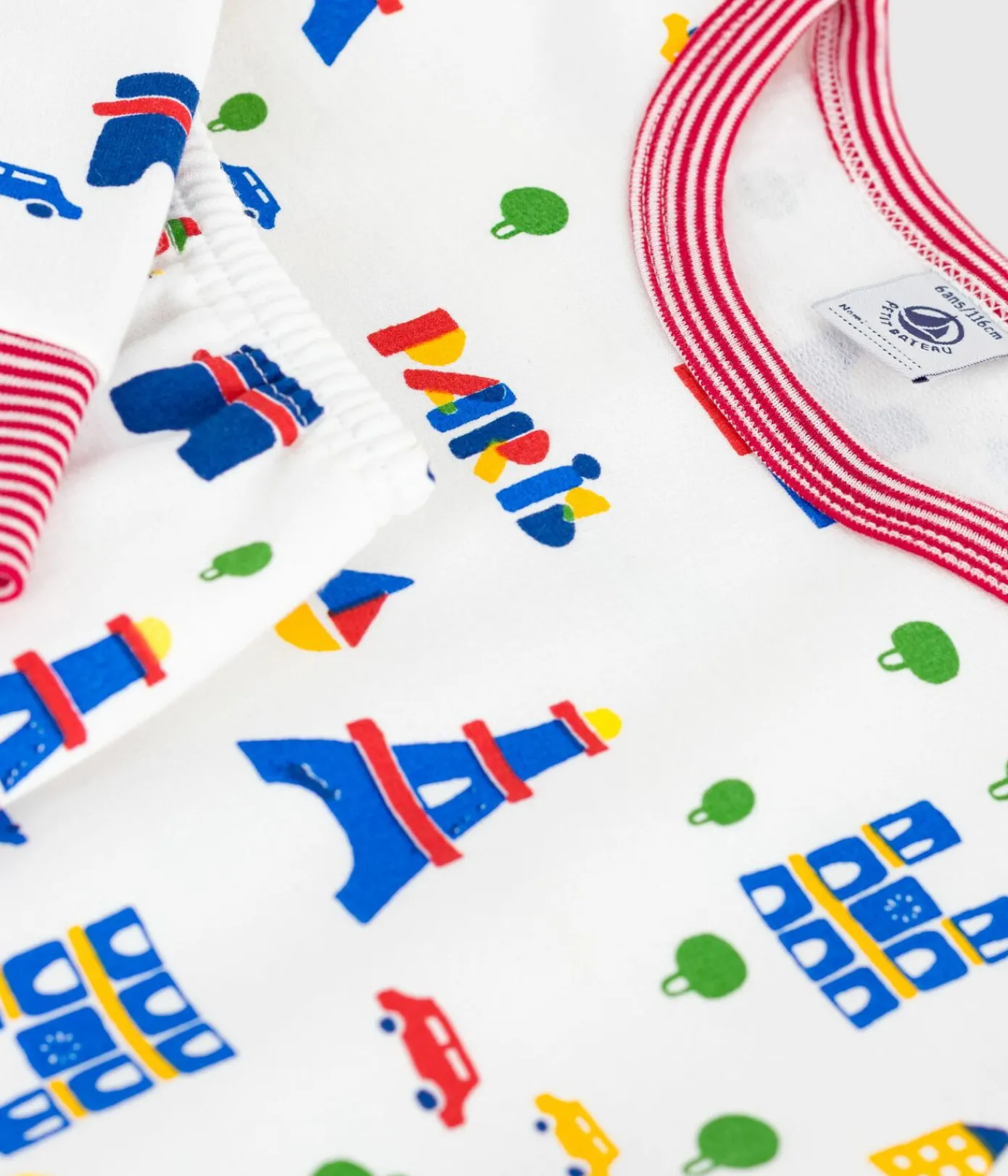 Petit Bateau Schlafanzüge, Pyjamas|Schlafanzüge, Nachthemden*Kinder-Pyjama aus Molton mit Paris-Motiven weiss MARSHMALLOW/weiss MULTICO