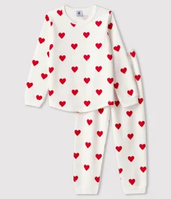 Petit Bateau Schlafanzüge, Pyjamas|Schlafanzüge, Nachthemden*Kinderpyjama aus Molton mit Herzmotiv weiss MARSHMALLOW/ROT TERKUIT