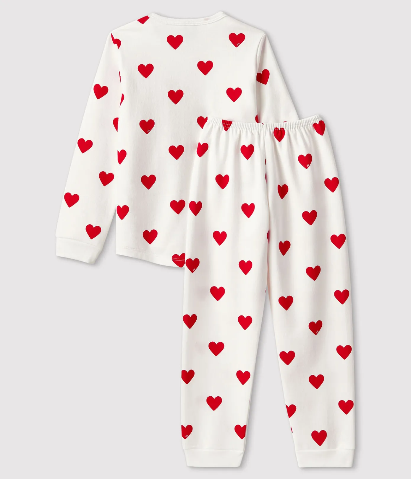 Petit Bateau Schlafanzüge, Pyjamas|Schlafanzüge, Nachthemden*Kinderpyjama aus Molton mit Herzmotiv weiss MARSHMALLOW/ROT TERKUIT