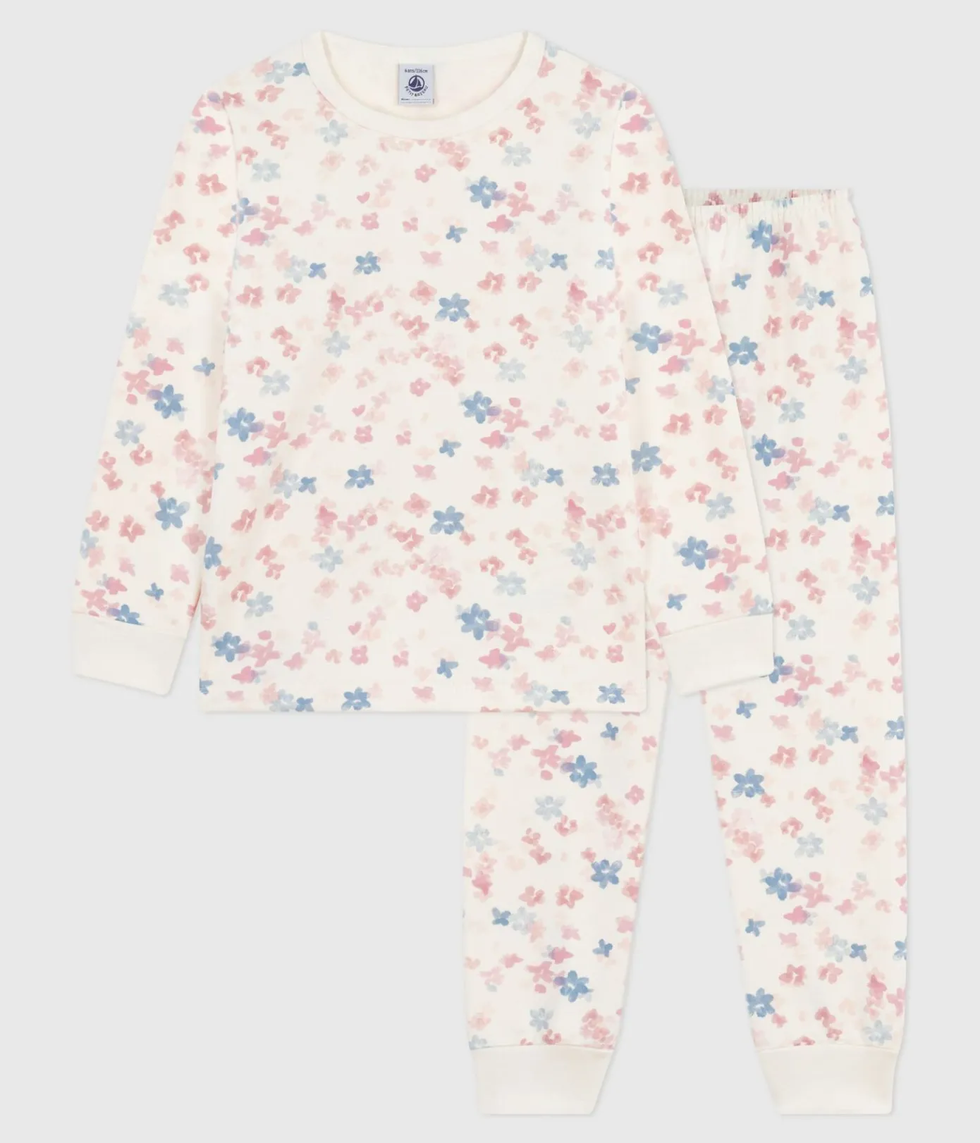 Petit Bateau Schlafanzüge, Nachthemden*Kinder-Pyjama aus Molton mit Blumenmotiv MILK/ MULTICO
