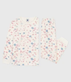 Petit Bateau Schlafanzüge, Nachthemden*Kinder-Pyjama aus Molton mit Blumenmotiv MILK/ MULTICO
