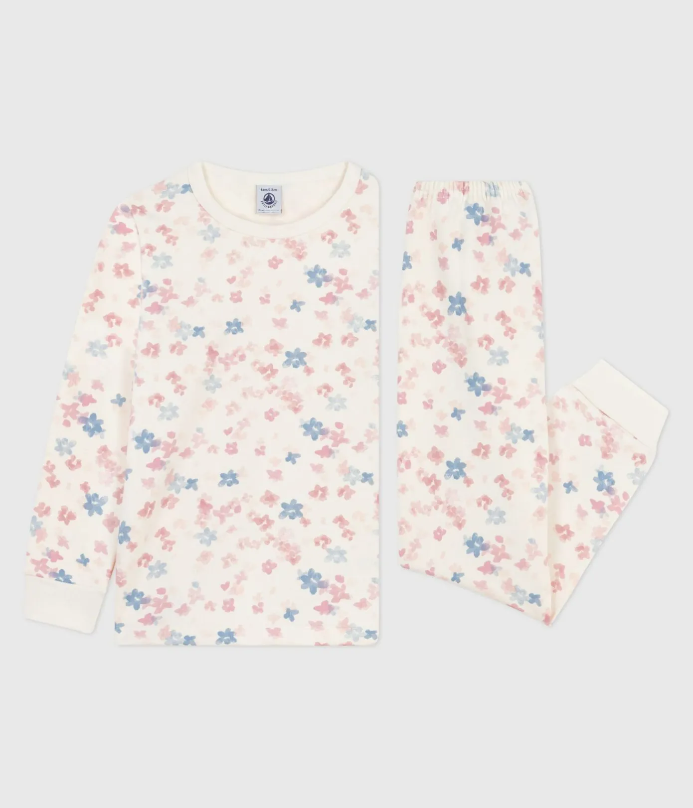 Petit Bateau Schlafanzüge, Nachthemden*Kinder-Pyjama aus Molton mit Blumenmotiv MILK/ MULTICO
