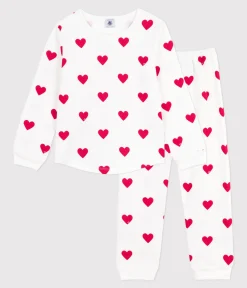 Petit Bateau Schlafanzüge, Pyjamas|Schlafanzüge, Nachthemden*Kinder-Pyjama aus Molton mit Herzmotiv weiss MARSHMALLOW/ROT TERKUIT