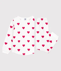 Petit Bateau Schlafanzüge, Pyjamas|Schlafanzüge, Nachthemden*Kinder-Pyjama aus Molton mit Herzmotiv weiss MARSHMALLOW/ROT TERKUIT