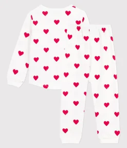 Petit Bateau Schlafanzüge, Pyjamas|Schlafanzüge, Nachthemden*Kinder-Pyjama aus Molton mit Herzmotiv weiss MARSHMALLOW/ROT TERKUIT