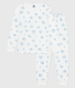 Petit Bateau Schlafanzüge, Nachthemden*Kinder-Pyjama aus Molton mit Herzmuster weiss MARSHMALLOW/weiss MULTICO