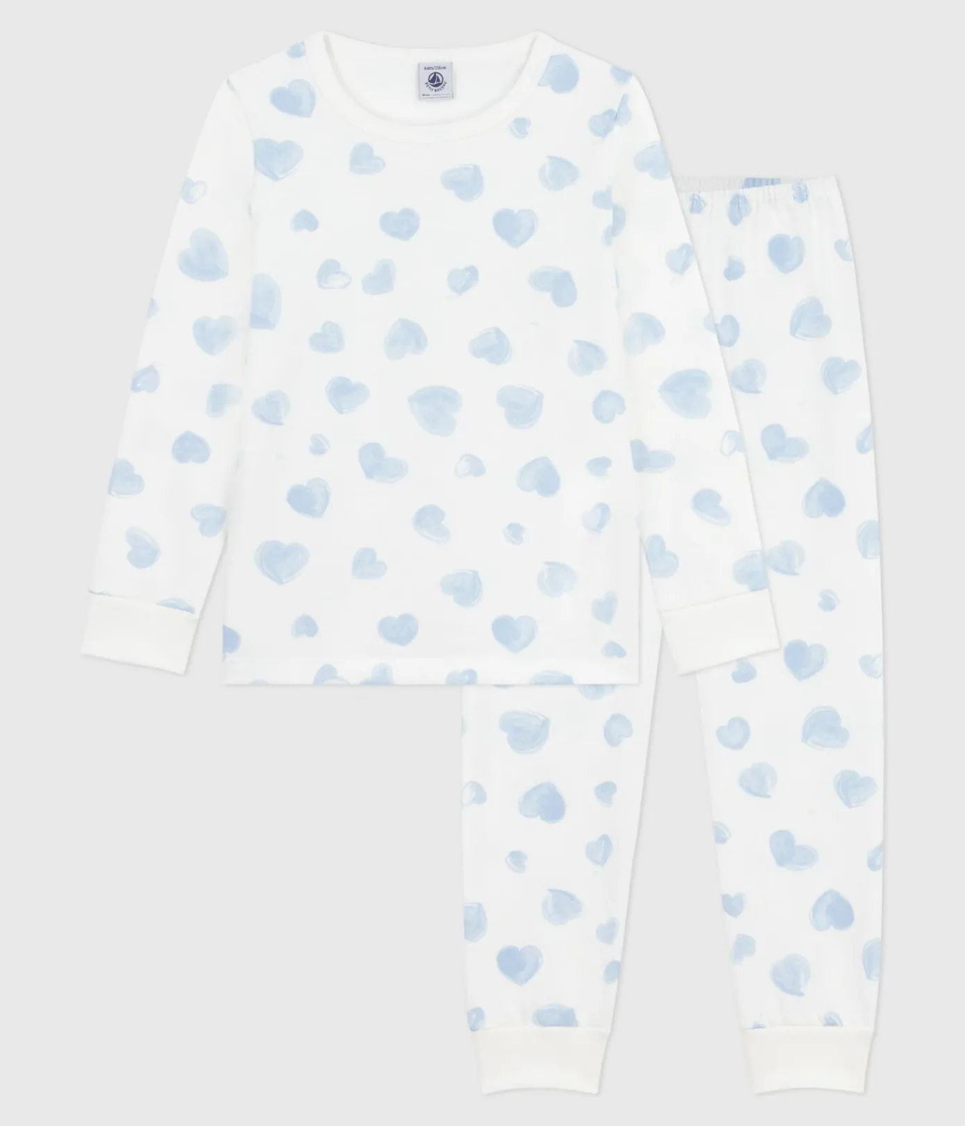 Petit Bateau Schlafanzüge, Nachthemden*Kinder-Pyjama aus Molton mit Herzmuster weiss MARSHMALLOW/weiss MULTICO