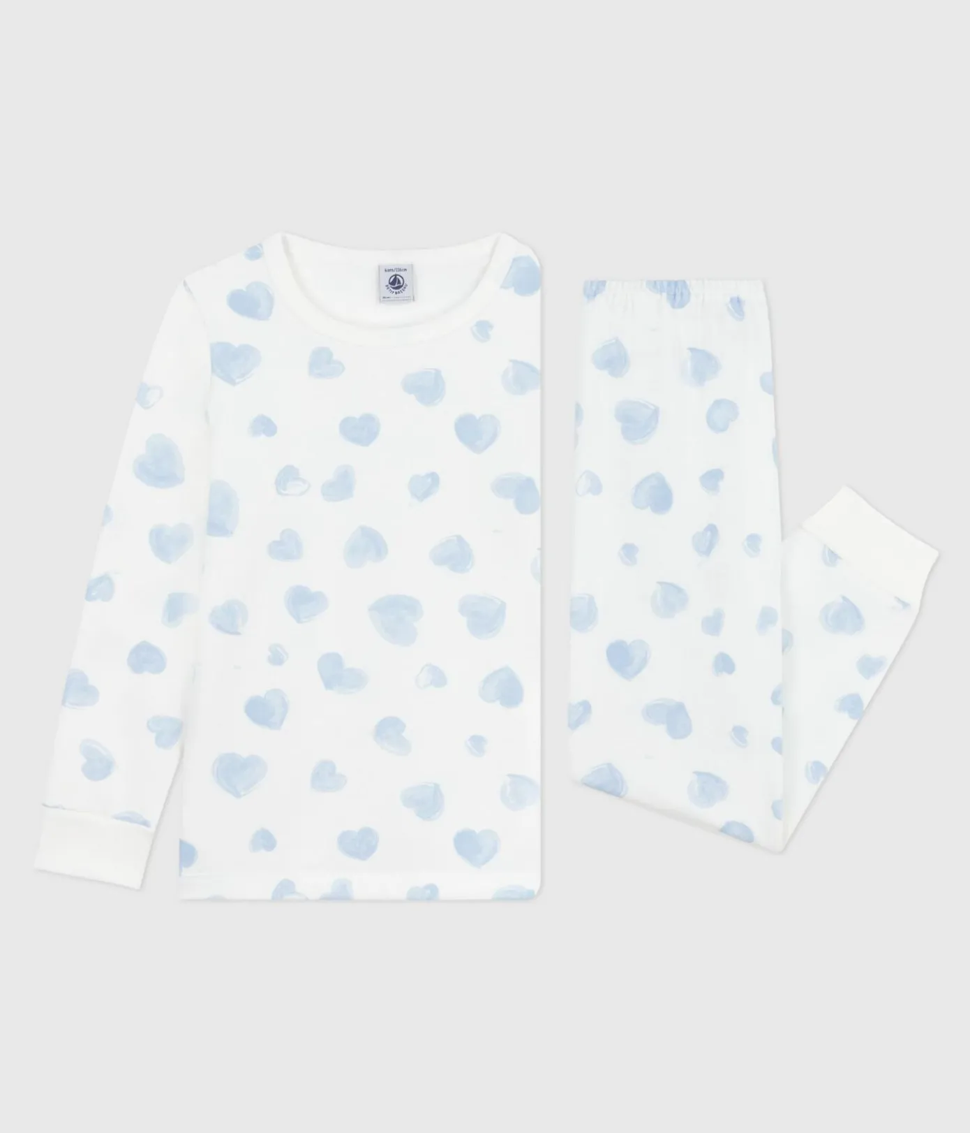 Petit Bateau Schlafanzüge, Nachthemden*Kinder-Pyjama aus Molton mit Herzmuster weiss MARSHMALLOW/weiss MULTICO