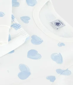 Petit Bateau Schlafanzüge, Nachthemden*Kinder-Pyjama aus Molton mit Herzmuster weiss MARSHMALLOW/weiss MULTICO