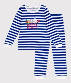 Petit Bateau Schlafanzüge, Pyjamas|Schlafanzüge, Nachthemden*Kinder-Pyjama aus Nicki mit Streifen blau CALVIN/ MARSHMALLOW