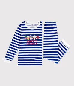 Petit Bateau Schlafanzüge, Pyjamas|Schlafanzüge, Nachthemden*Kinder-Pyjama aus Nicki mit Streifen blau CALVIN/ MARSHMALLOW