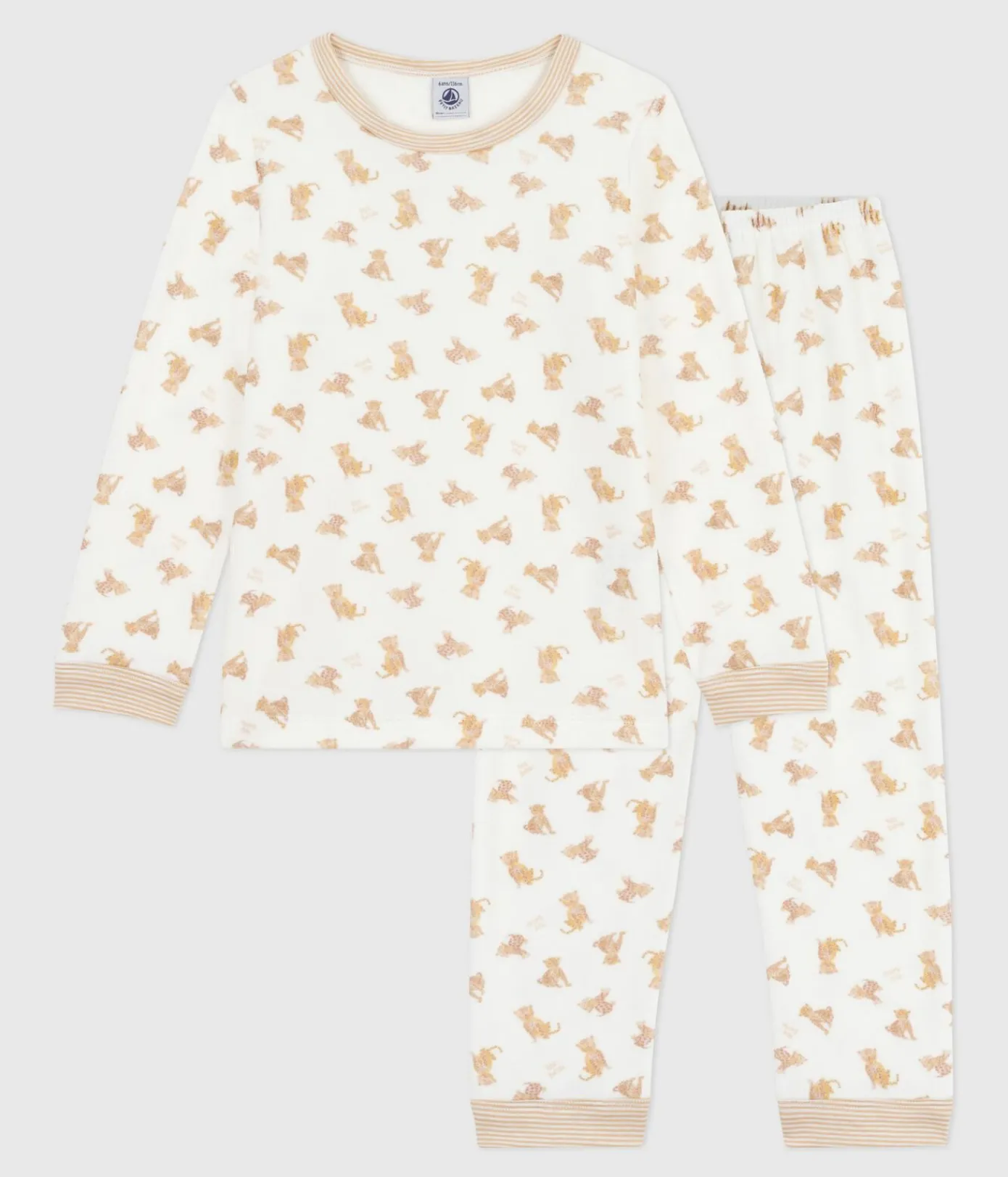 Petit Bateau Schlafanzüge, Pyjamas|Schlafanzüge, Nachthemden*Kinder-Pyjama aus Nicki mit Leoparden-Motiv MILK/ MULTICO