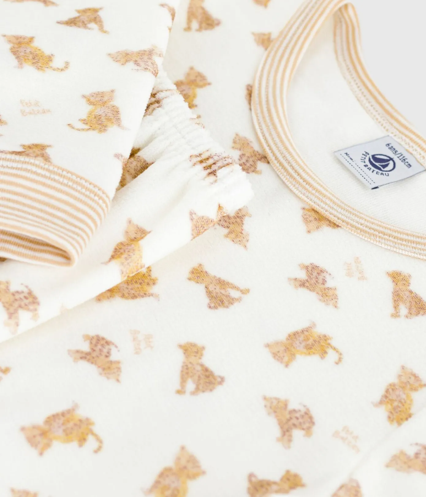 Petit Bateau Schlafanzüge, Pyjamas|Schlafanzüge, Nachthemden*Kinder-Pyjama aus Nicki mit Leoparden-Motiv MILK/ MULTICO