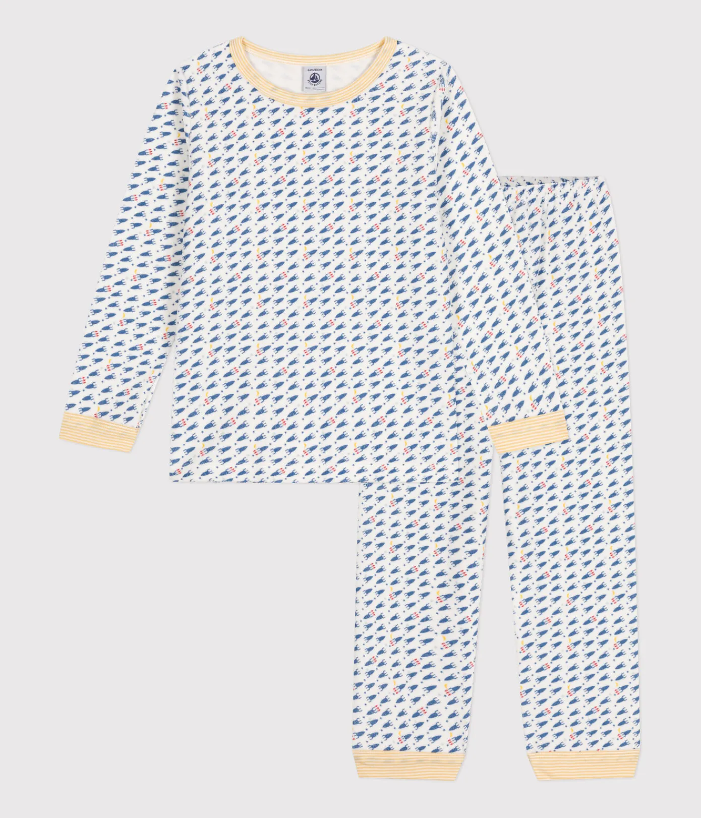 Petit Bateau Schlafanzüge, Pyjamas|Schlafanzüge, Nachthemden*Kinder-Pyjama aus Nicki mit Raketen-Motiv weiss MARSHMALLOW/weiss MULTICO