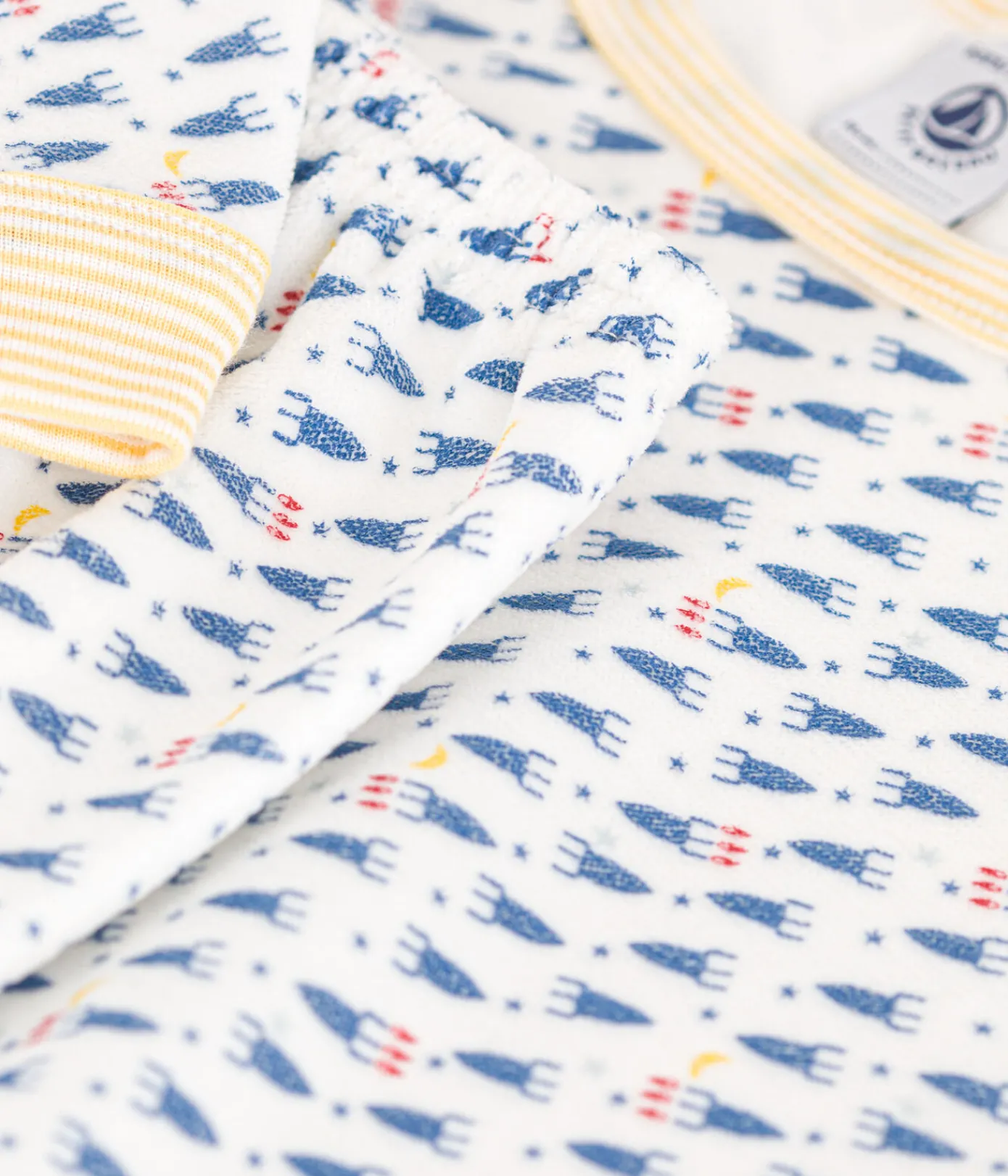 Petit Bateau Schlafanzüge, Pyjamas|Schlafanzüge, Nachthemden*Kinder-Pyjama aus Nicki mit Raketen-Motiv weiss MARSHMALLOW/weiss MULTICO