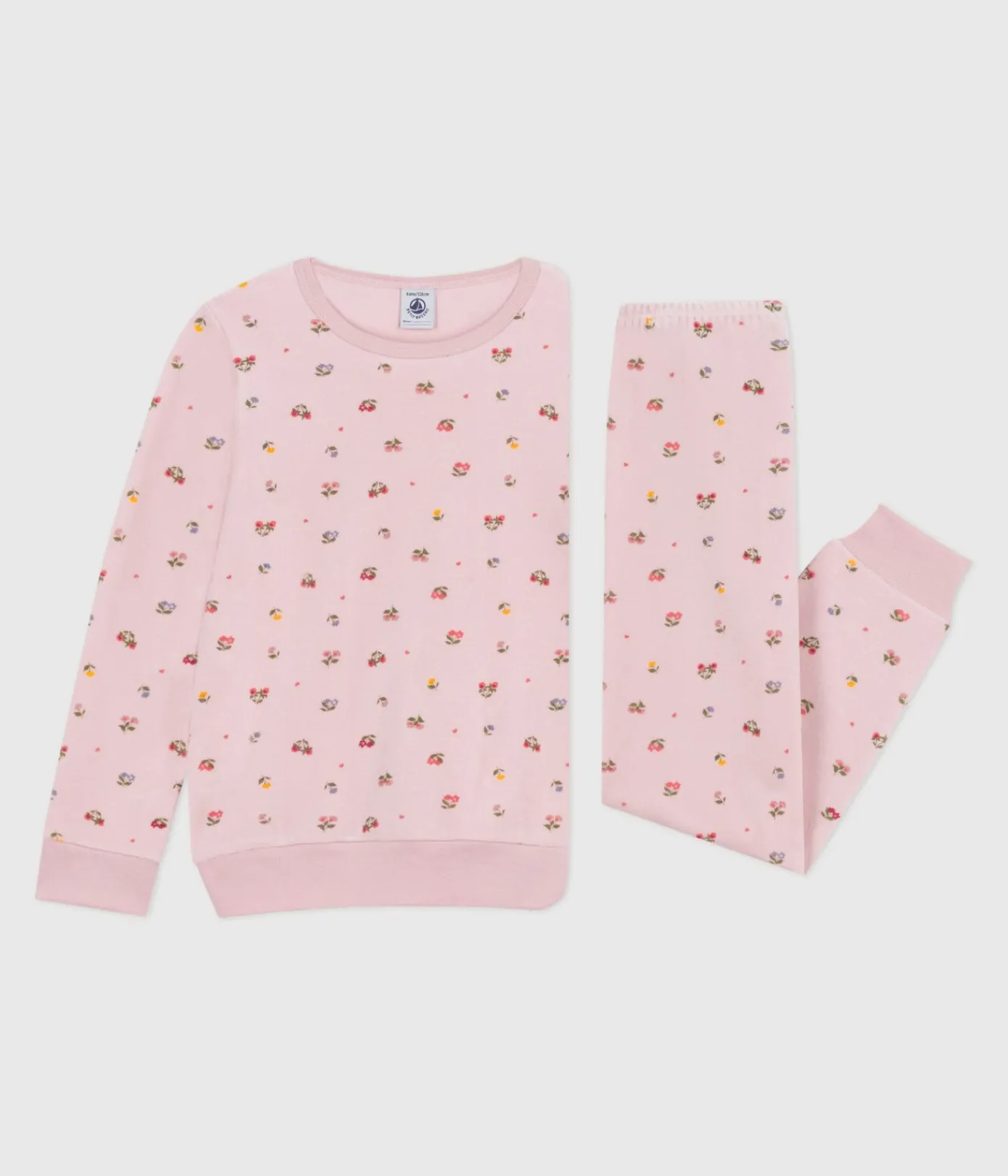 Petit Bateau Schlafanzüge, Nachthemden*Kinder-Pyjama aus Nicki mit Blumenmotiv rosa JOLI/weiss MULTICO