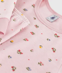 Petit Bateau Schlafanzüge, Nachthemden*Kinder-Pyjama aus Nicki mit Blumenmotiv rosa JOLI/weiss MULTICO