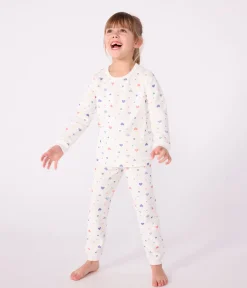 Petit Bateau Schlafanzüge, Nachthemden*Kinder-Pyjama aus Nicki mit Herzmotiv weiss MARSHMALLOW/weiss MULTICO