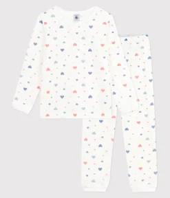 Petit Bateau Schlafanzüge, Nachthemden*Kinder-Pyjama aus Nicki mit Herzmotiv weiss MARSHMALLOW/weiss MULTICO
