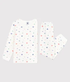 Petit Bateau Schlafanzüge, Nachthemden*Kinder-Pyjama aus Nicki mit Herzmotiv weiss MARSHMALLOW/weiss MULTICO