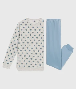 Petit Bateau Herren|Schlafanzüge, Pyjamas*Kinder-Pyjama aus Nicki mit Sternmotiv BELUGA/ ADRIATIC