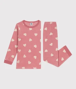 Petit Bateau Schlafanzüge, Nachthemden*Kinder-Pyjama aus Nicki mit Herzmotiv rosa ROSEWOOD/ MARSHMALLOW