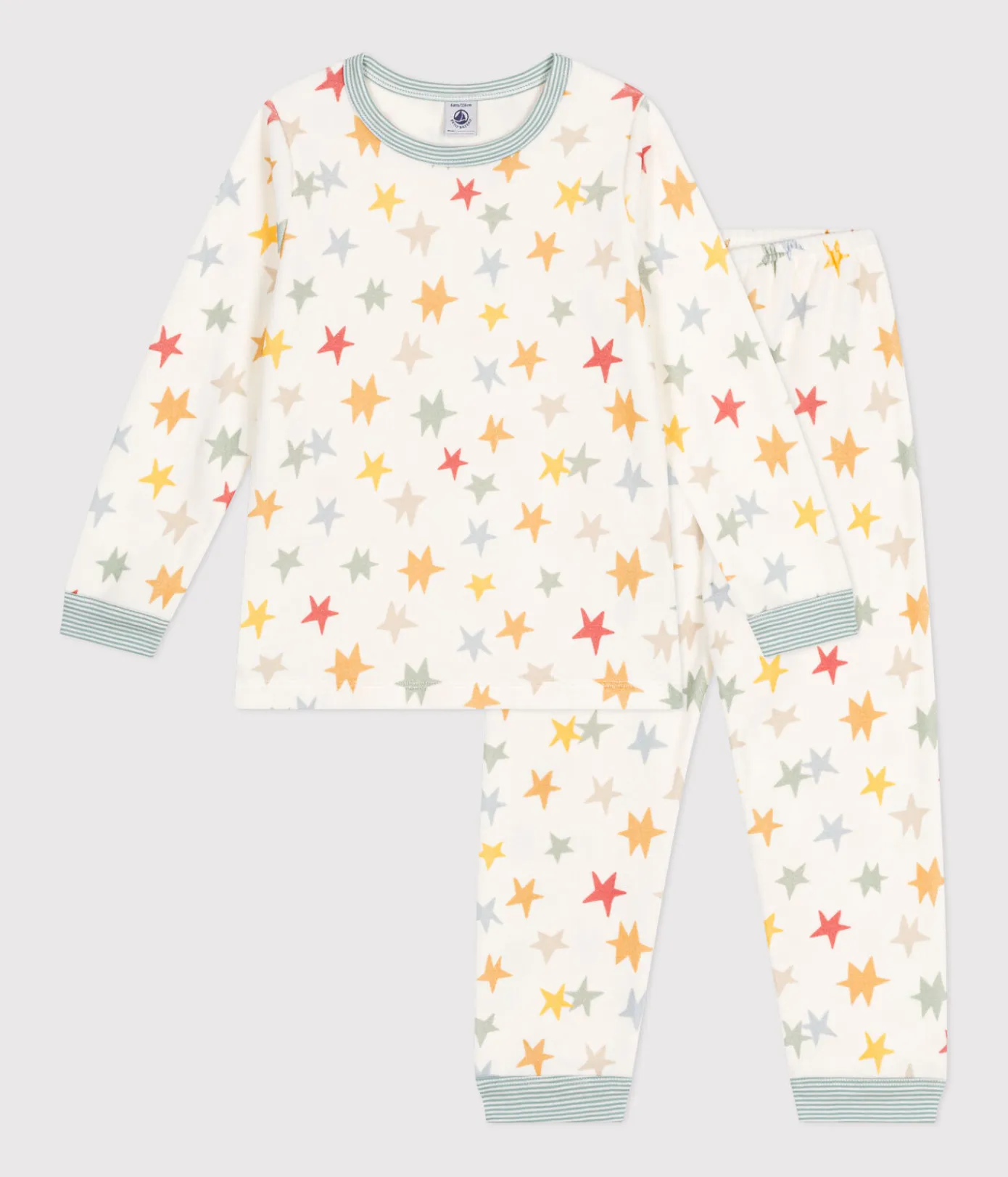 Petit Bateau Schlafanzüge, Pyjamas|Schlafanzüge, Nachthemden*Kinder-Pyjama aus Nicki mit Sternmotiv weiss MARSHMALLOW/weiss MULTICO