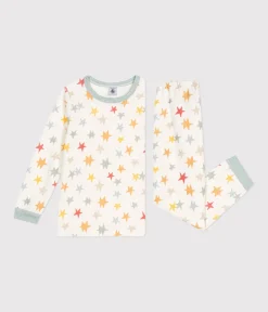 Petit Bateau Schlafanzüge, Pyjamas|Schlafanzüge, Nachthemden*Kinder-Pyjama aus Nicki mit Sternmotiv weiss MARSHMALLOW/weiss MULTICO