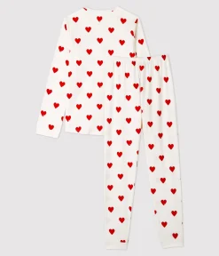 Petit Bateau Schlafanzüge, Pyjamas|Schlafanzüge, Nachthemden*Kinderpyjama aus Rippstrick mit Herzchen für Mädchen weiss MARSHMALLOW/ROT TERKUIT