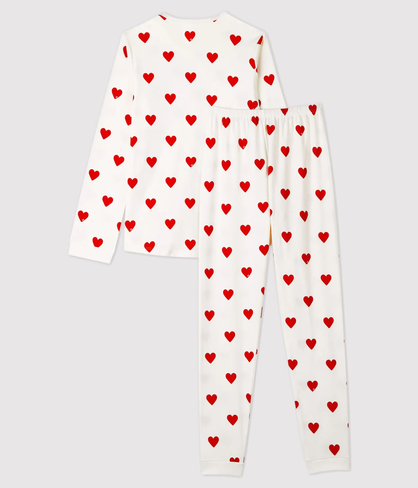 Petit Bateau Schlafanzüge, Pyjamas|Schlafanzüge, Nachthemden*Kinderpyjama aus Rippstrick mit Herzchen für Mädchen weiss MARSHMALLOW/ROT TERKUIT