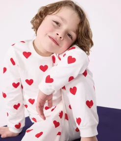 Petit Bateau Schlafanzüge, Pyjamas|Schlafanzüge, Nachthemden*Kinderpyjama aus Rippstrick mit Herzchenmotiv weiss MARSHMALLOW/ROT TERKUIT