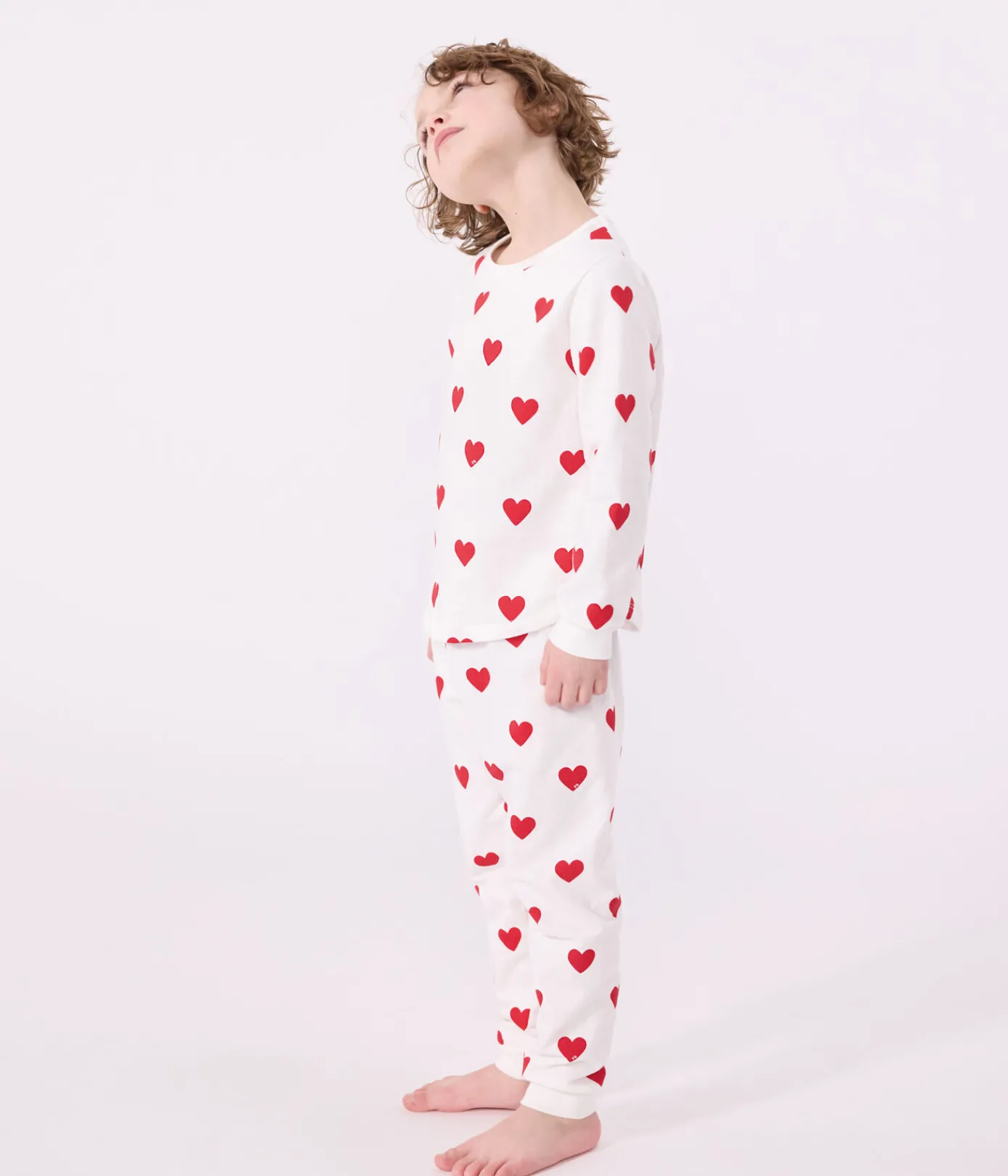 Petit Bateau Schlafanzüge, Pyjamas|Schlafanzüge, Nachthemden*Kinderpyjama aus Rippstrick mit Herzchenmotiv weiss MARSHMALLOW/ROT TERKUIT