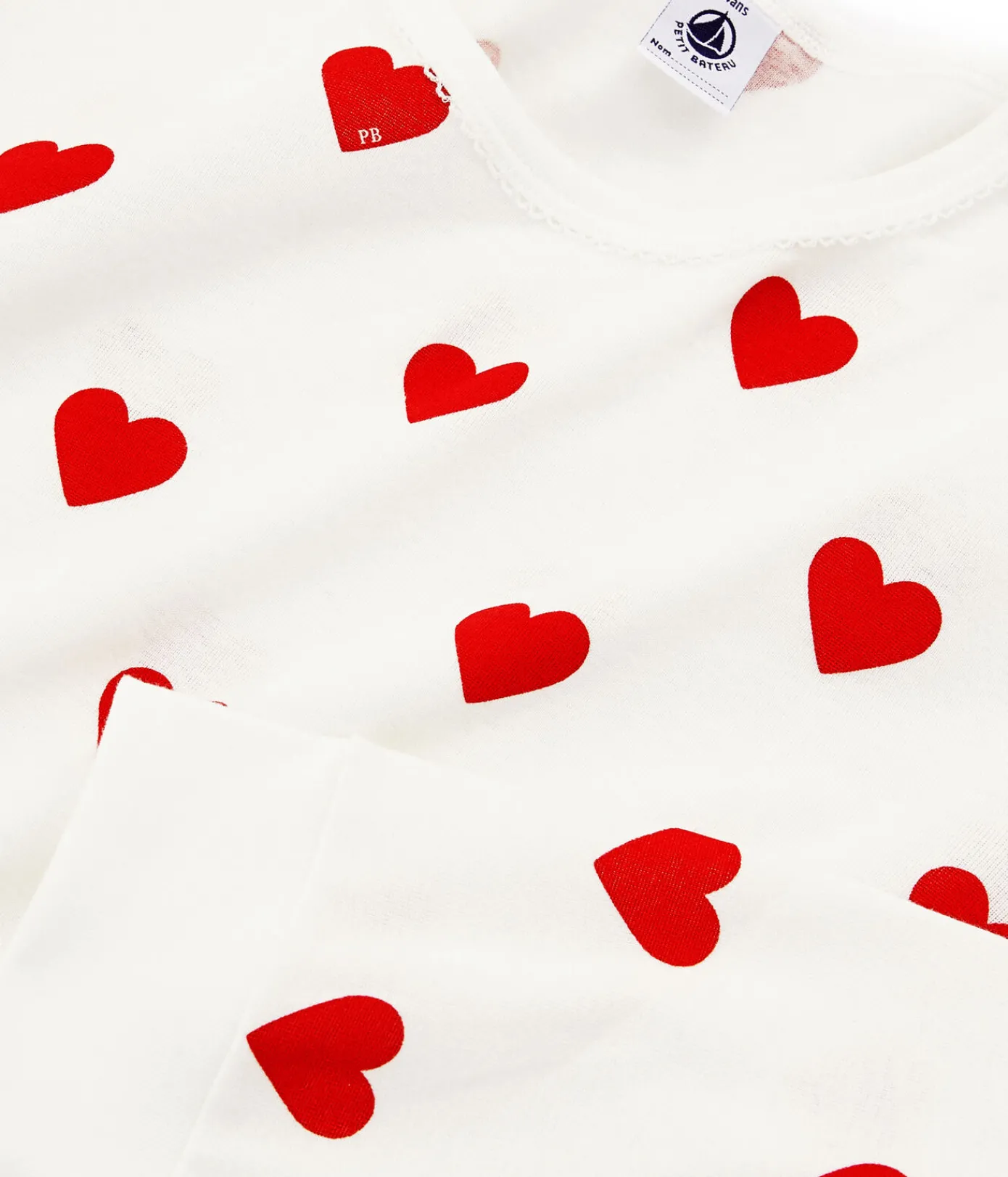 Petit Bateau Schlafanzüge, Pyjamas|Schlafanzüge, Nachthemden*Kinderpyjama aus Rippstrick mit Herzchenmotiv weiss MARSHMALLOW/ROT TERKUIT