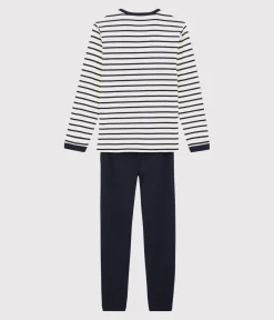 Petit Bateau Herren|Schlafanzüge, Pyjamas*Kinderpyjama aus Rippstrick mit Matrosenstreifen weiss MARSHMALLOW/blau SMOKING