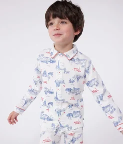 Petit Bateau Schlafanzüge, Pyjamas|Schlafanzüge, Nachthemden*Kinder-Pyjama mit Knopfverschluss aus Baumwolle mit Paris-Motiven weiss MARSHMALLOW/weiss MULTICO