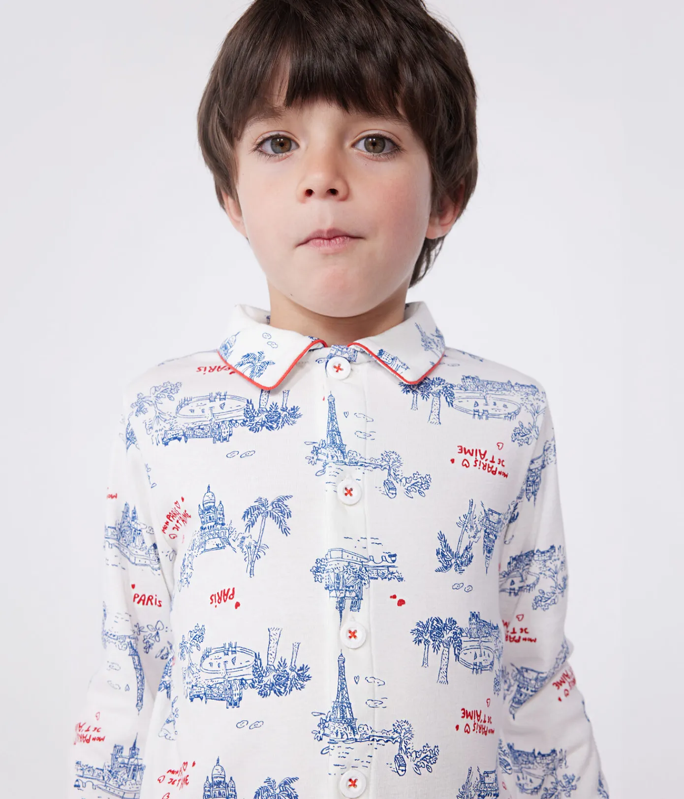 Petit Bateau Schlafanzüge, Pyjamas|Schlafanzüge, Nachthemden*Kinder-Pyjama mit Knopfverschluss aus Baumwolle mit Paris-Motiven weiss MARSHMALLOW/weiss MULTICO