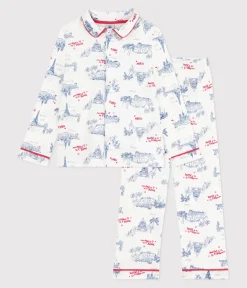Petit Bateau Schlafanzüge, Pyjamas|Schlafanzüge, Nachthemden*Kinder-Pyjama mit Knopfverschluss aus Baumwolle mit Paris-Motiven weiss MARSHMALLOW/weiss MULTICO