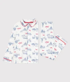 Petit Bateau Schlafanzüge, Pyjamas|Schlafanzüge, Nachthemden*Kinder-Pyjama mit Knopfverschluss aus Baumwolle mit Paris-Motiven weiss MARSHMALLOW/weiss MULTICO