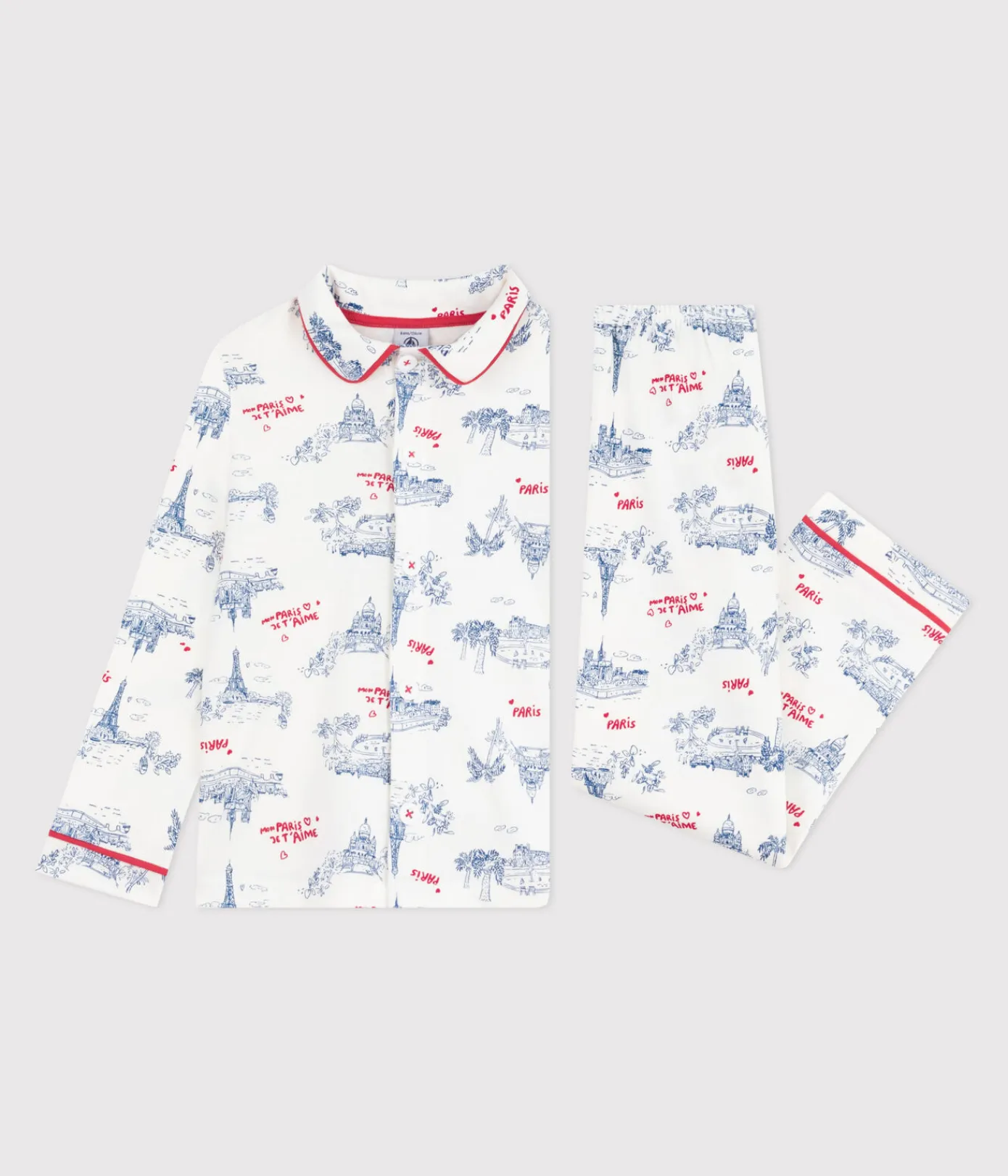 Petit Bateau Schlafanzüge, Pyjamas|Schlafanzüge, Nachthemden*Kinder-Pyjama mit Knopfverschluss aus Baumwolle mit Paris-Motiven weiss MARSHMALLOW/weiss MULTICO