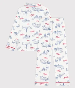 Petit Bateau Schlafanzüge, Pyjamas|Schlafanzüge, Nachthemden*Kinder-Pyjama mit Knopfverschluss aus Baumwolle mit Paris-Motiven weiss MARSHMALLOW/weiss MULTICO