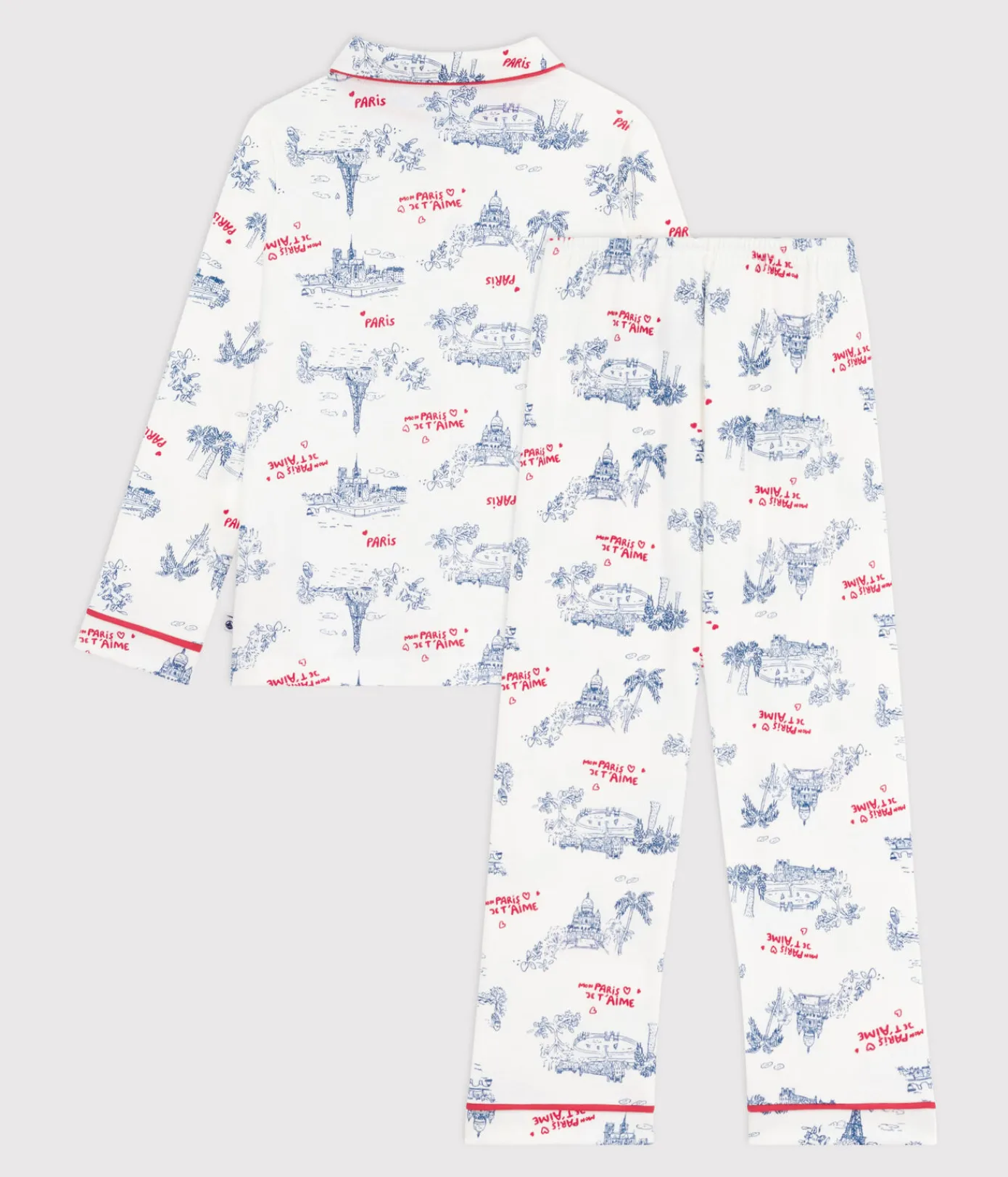 Petit Bateau Schlafanzüge, Pyjamas|Schlafanzüge, Nachthemden*Kinder-Pyjama mit Knopfverschluss aus Baumwolle mit Paris-Motiven weiss MARSHMALLOW/weiss MULTICO