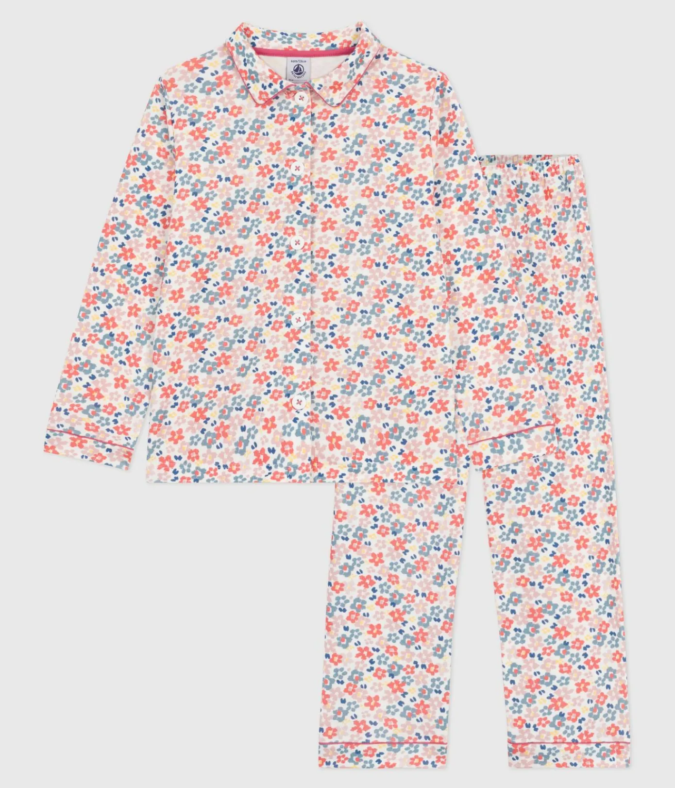 Petit Bateau Schlafanzüge, Nachthemden*Kinder-Pyjama mit Knopfverschluss aus bedruckter Baumwolle weiss MARSHMALLOW/weiss MULTICO
