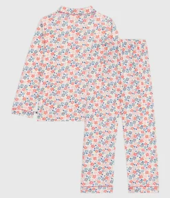 Petit Bateau Schlafanzüge, Nachthemden*Kinder-Pyjama mit Knopfverschluss aus bedruckter Baumwolle weiss MARSHMALLOW/weiss MULTICO