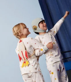 Petit Bateau Schlafanzüge, Pyjamas|Schlafanzüge, Nachthemden*Kinder-Pyjama zum Verkleiden aus Baumwolle mit Raumfahrtmotiven weiss MARSHMALLOW/weiss MULTICO