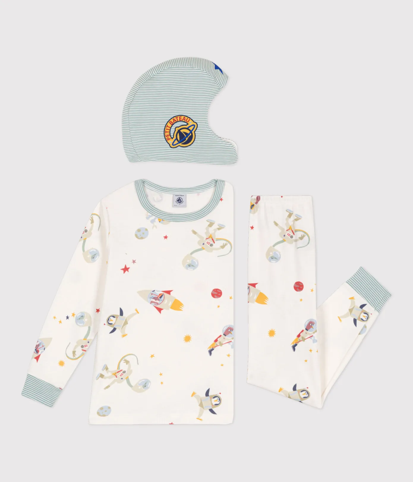Petit Bateau Schlafanzüge, Pyjamas|Schlafanzüge, Nachthemden*Kinder-Pyjama zum Verkleiden aus Baumwolle mit Raumfahrtmotiven weiss MARSHMALLOW/weiss MULTICO