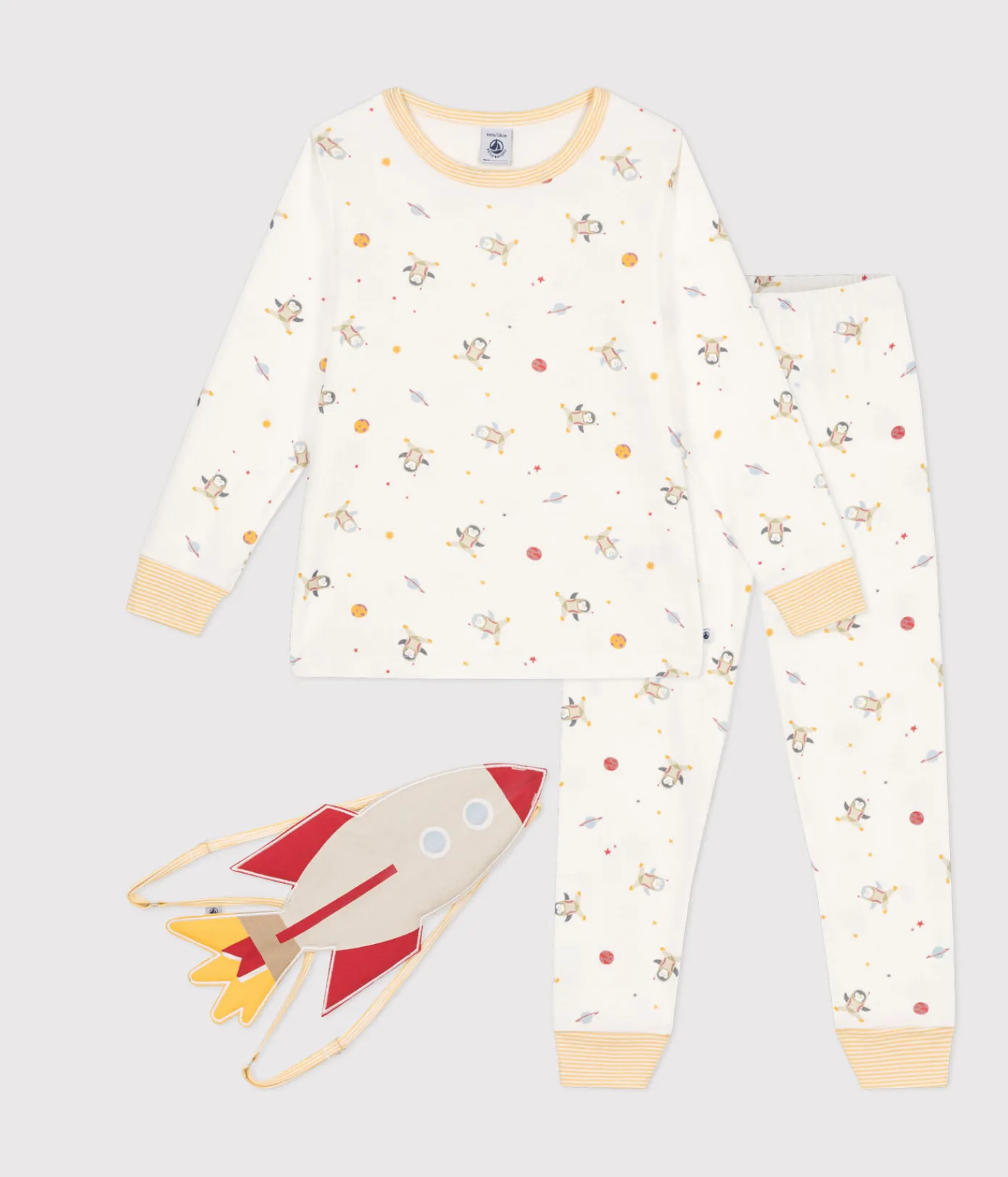 Petit Bateau Schlafanzüge, Pyjamas|Schlafanzüge, Nachthemden*Kinder-Pyjama zum Verkleiden aus Baumwolle mit Raumfahrtmotiven weiss MARSHMALLOW/weiss MULTICO